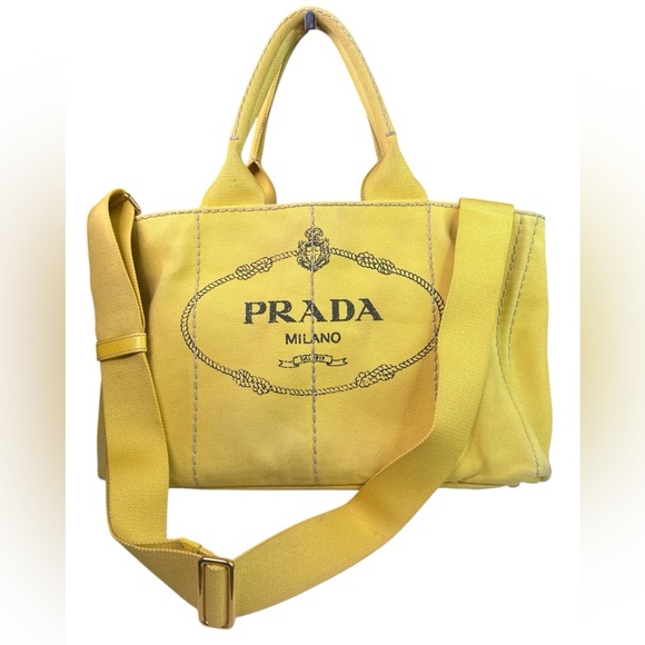 Prada Yellow canapa denim Tote Bag - Picture 1 of 14